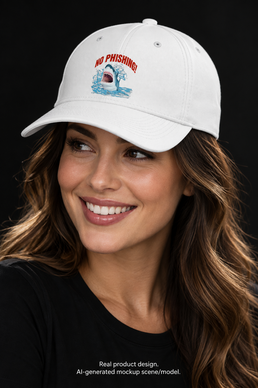 No Phishing Shark Cybersecurity Humor Adjustable Baseball Hat